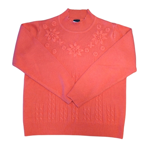 Vintage Sweaters - Vintage Salon Studio Mockneck Floral Embroidered Acrylic Sweater Medium